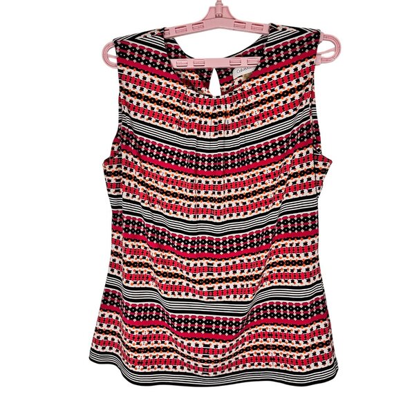 Calvin Klein Tops - Calvin Klein Womens LG Striped Sleeveless Top Multicolor Pleated Neckline Beachy